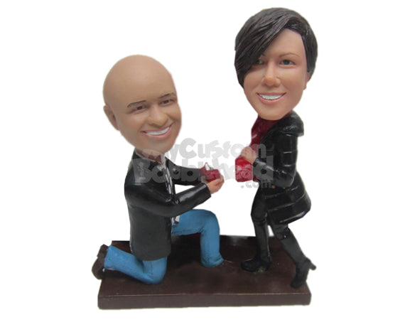 Custom Bobblehead Perfect Wedding Proposal With Man On One Knee - Wedding & Couples Couple Personalized Bobblehead & Cake Topper