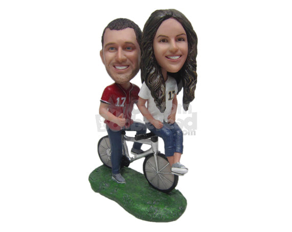 Cycling Loving Couple on a Fast Bicycle Personalized Bobblehead