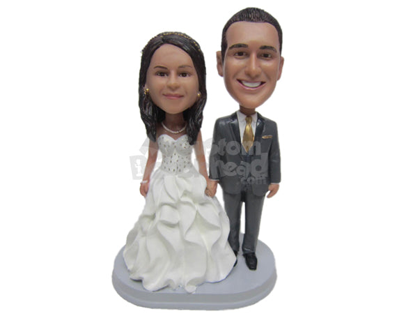 Custom Bobblehead Stunning Couple In Wedding Attire Holding Hands - Wedding & Couples Bride & Groom Personalized Bobblehead & Cake Topper