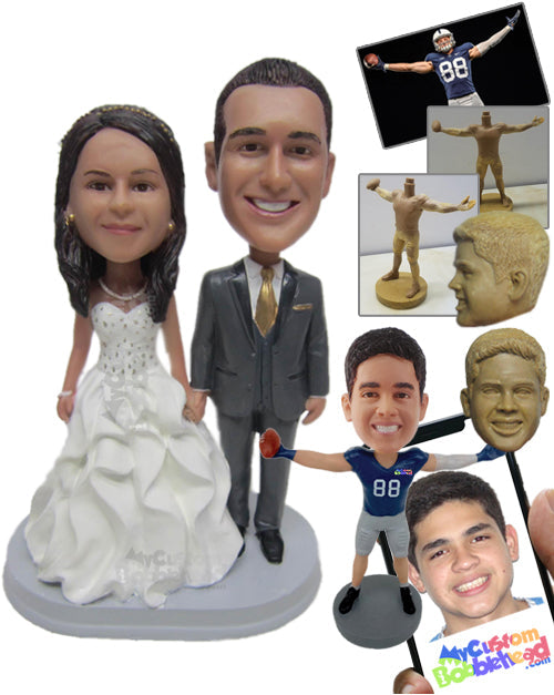 Stunning Couple in Wedding Attire Holding Hands Personalized Bobblehead