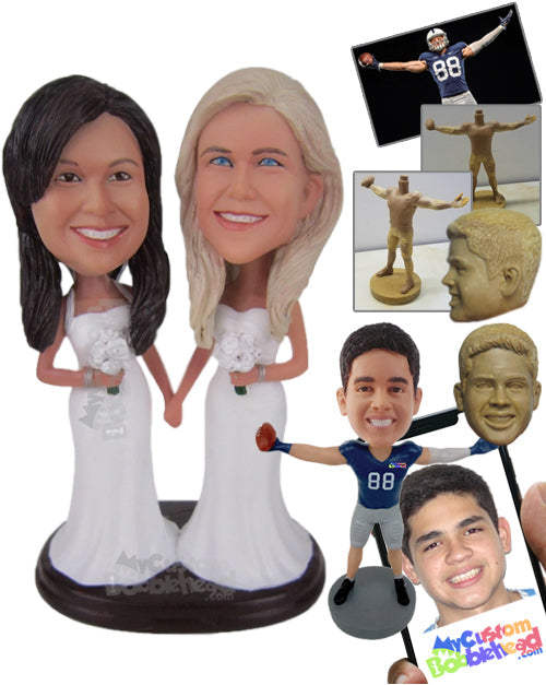 Gorgeous Lesbian Same Sex Couple Holding Hands in Their Wedding Attire Personalized Bobblehead