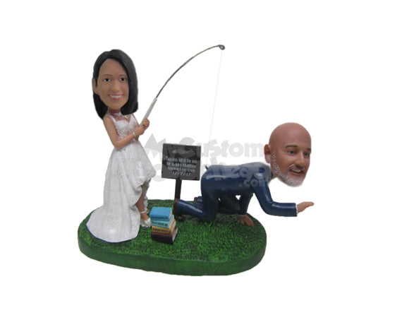 Custom Bobblehead Catch The Groom Wedding Couple Theme - Wedding & Couples Bride & Groom Personalized Bobblehead & Cake Topper