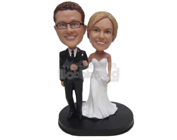 Custom Bobblehead Classic Wedding Couple In Formal Attire - Wedding & Couples Bride & Groom Personalized Bobblehead & Cake Topper