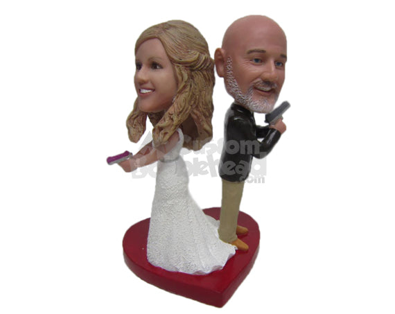 Custom Bobblehead James Bond Themed Wedding Couple Holding Powerful Guns - Wedding & Couples Bride & Groom Personalized Bobblehead & Cake Topper