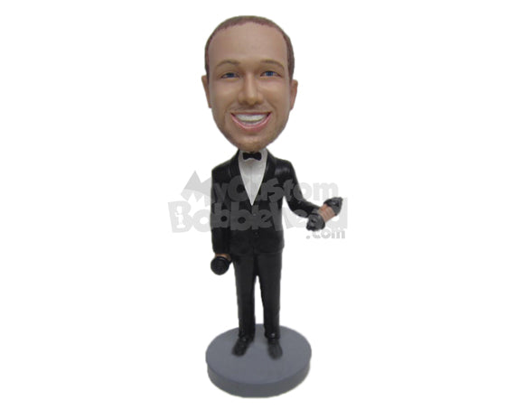 Custom Bobblehead Weight Lifting Loving Groomsman Wearing Formal Attire - Wedding & Couples Groomsman & Best Men Personalized Bobblehead & Cake Topper