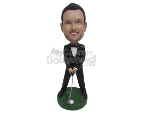 Custom Bobblehead Best Man Golfer In Classy Formal Outfit - Wedding & Couples Groomsman & Best Men Personalized Bobblehead & Cake Topper