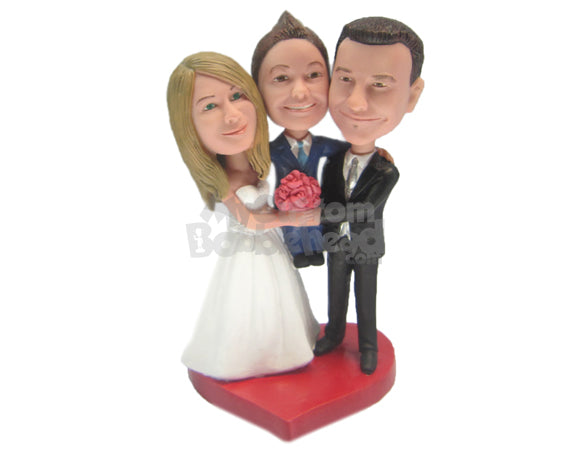 Custom Bobblehead Bride, Groom And Son Wedding Trio - Wedding & Couples Bride & Groom Personalized Bobblehead & Cake Topper