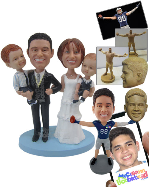 Bride, Groom, and 2 Kids Wedding Design Personalized Bobblehead