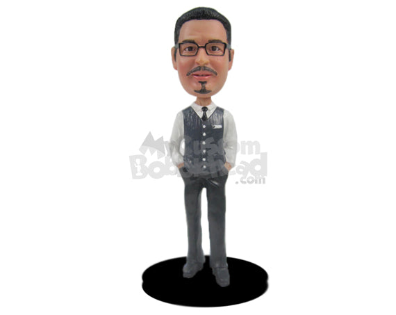 Custom Bobblehead Dashing Best Man In Formal Attire With Hands In Pocket - Wedding & Couples Groomsman & Best Men Personalized Bobblehead & Cake Topper