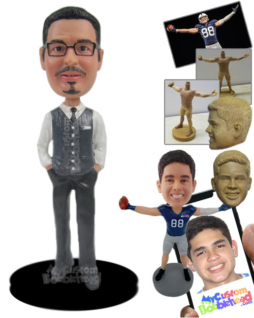 Dashing Best Man in Formal Attire with Hands in Pocket Personalized Bobblehead