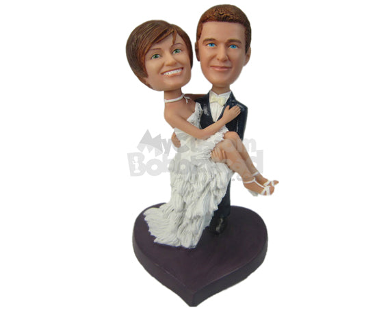 Custom Bobblehead Groom Carrying Bride In Arms Wedding Couple - Wedding & Couples Bride & Groom Personalized Bobblehead & Cake Topper