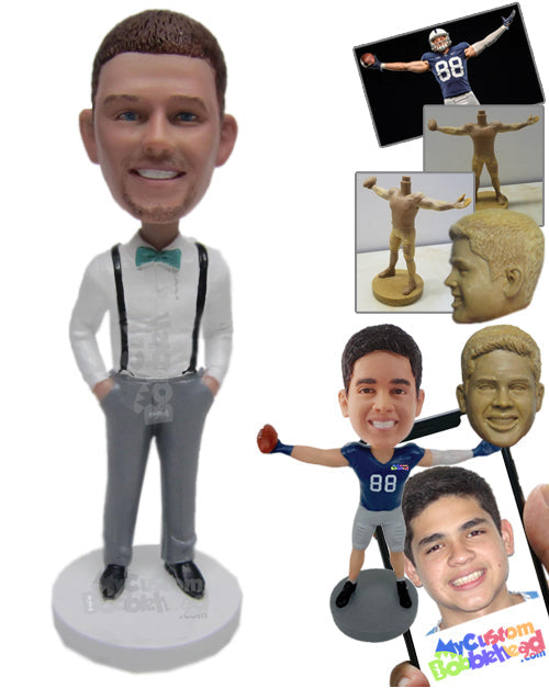 Best Man in Suspender with Both Hands in Pockets Personalized Bobblehead