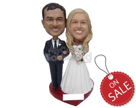 Custom Bobblehead Newly Wed Couple Holding Hands Ready For Their Photo Shoot Session - Wedding & Couples Bride & Groom Personalized Bobblehead & Cake Topper