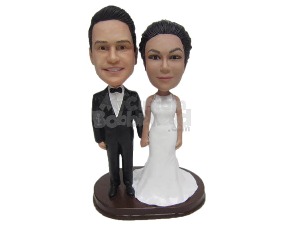 Custom Bobblehead Attractive Wedding Couple In Wedding Attire - Wedding & Couples Bride & Groom Personalized Bobblehead & Cake Topper