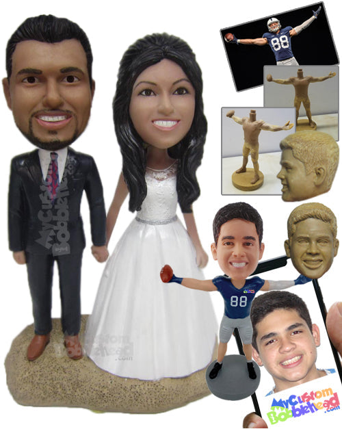 Attractive Wedding Couple in Wedding Attire Holding Hands Personalized Bobblehead