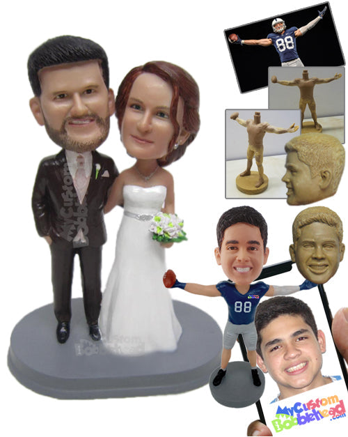 Charming Wedding Couple In Wedding Attire With A Bouquet In Hand Personalized Bobblehead