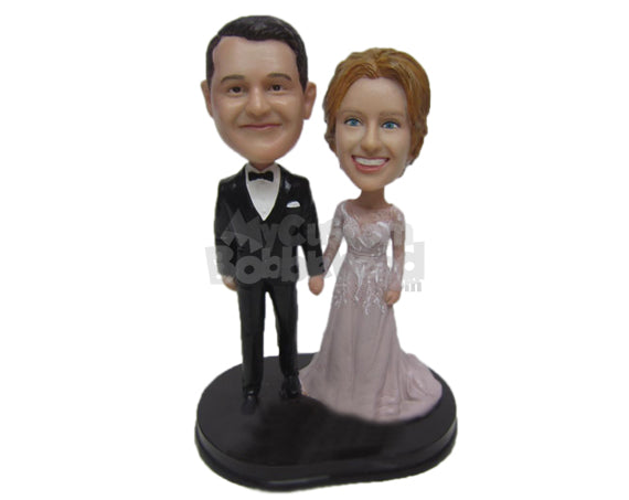 Custom Bobblehead Classy Wedding Couple In Gorgeous Wedding Attire - Wedding & Couples Bride & Groom Personalized Bobblehead & Cake Topper