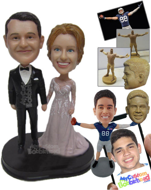 Classy Wedding Couple in Gorgeous Wedding Attire Personalized Bobblehead