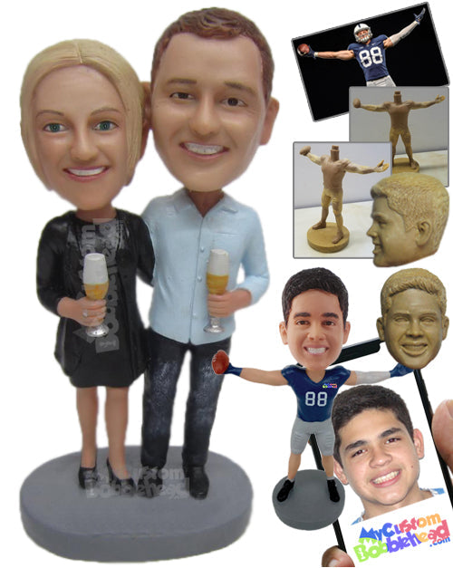 Lovely Couple Wearing Casual Attire Enjoying A Drink Personalized Bobblehead