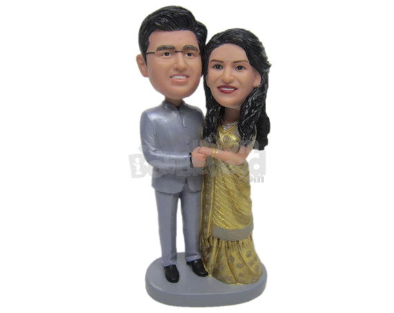 Custom Bobblehead Indian Couple Wearing Traditional Indian Wedding Attire - Wedding & Couples Couple Personalized Bobblehead & Cake Topper