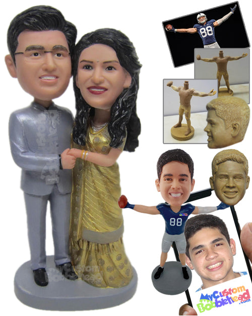 Indian Couple Wearing Traditional Indian Wedding Attire Personalized Bobblehead