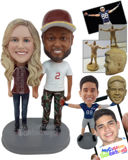 Stylish Couple Wearing T-Shirts and Jeans Personalized Bobblehead