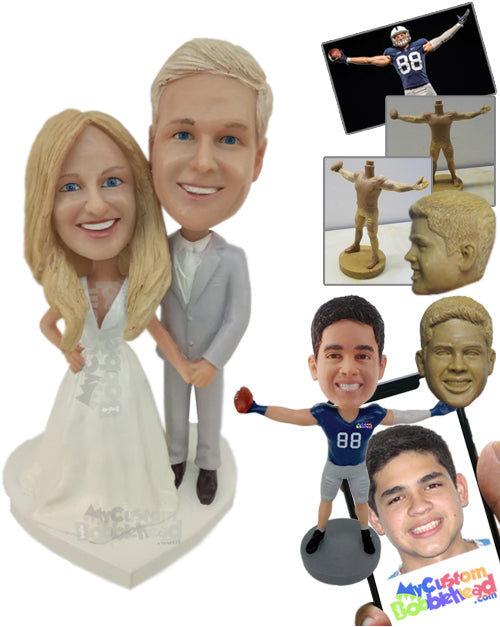 Lovely Wedding Couple In Wedding Attire Ready For A Photograph Personalized Bobblehead