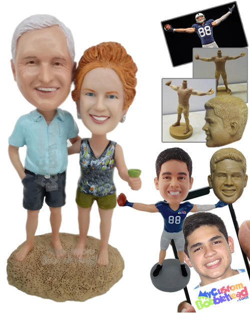 Happy Couple Toasting at the Beach Shore Personalized Bobblehead