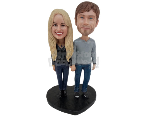 Stylish Couple in Classy Casual Outfits Personalized Bobblehead