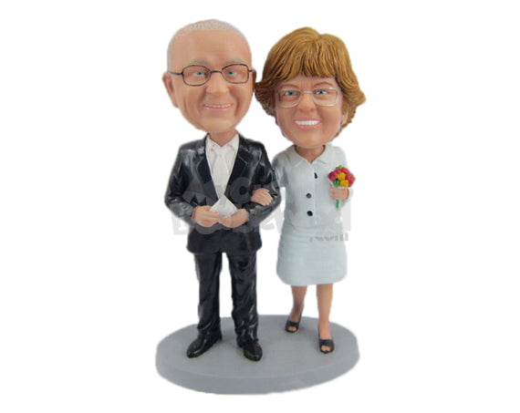 Custom Bobblehead Fashionable Wedding Couple Wearing Formal Bridal Attire - Wedding & Couples Bride & Groom Personalized Bobblehead & Cake Topper