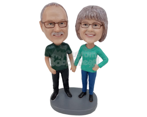 Fashionable Couple Holding Hands Wearing Casual Outfits Personalized Bobblehead