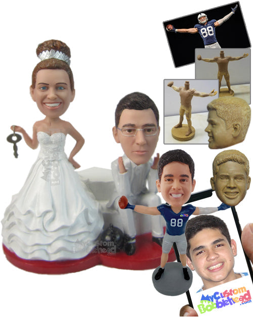 Trapped Groom and Bride with Key to Freedom Personalized Bobblehead