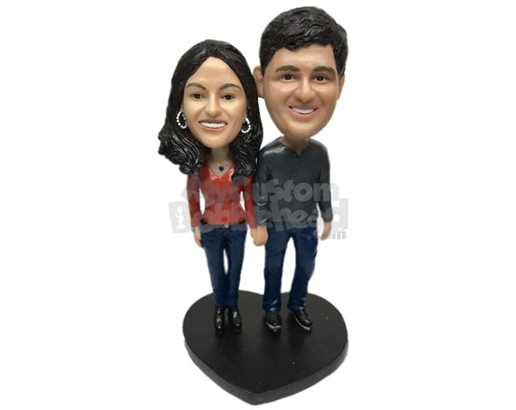 Custom Bobblehead Classy Couple Wearing Trendy Casual Attire - Wedding & Couples Groomsman & Best Men Personalized Bobblehead & Cake Topper