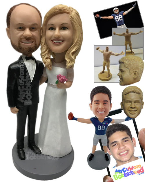 Wedding Couple in Traditional Outfits with Bouquet Personalized Bobblehead