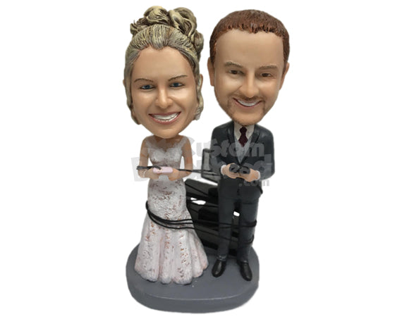 Custom Bobblehead Video Gaming Wedding Couple In Formal Wedding Attire - Wedding & Couples Couple Personalized Bobblehead & Cake Topper