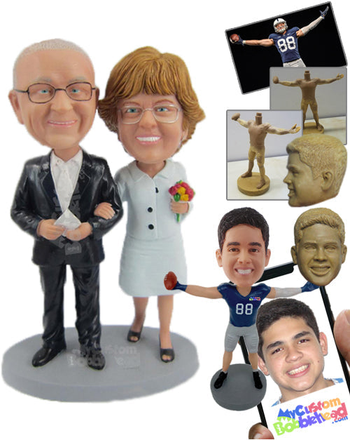 Fashionable Wedding Couple Wearing Formal Bridal Attire Personalized Bobblehead