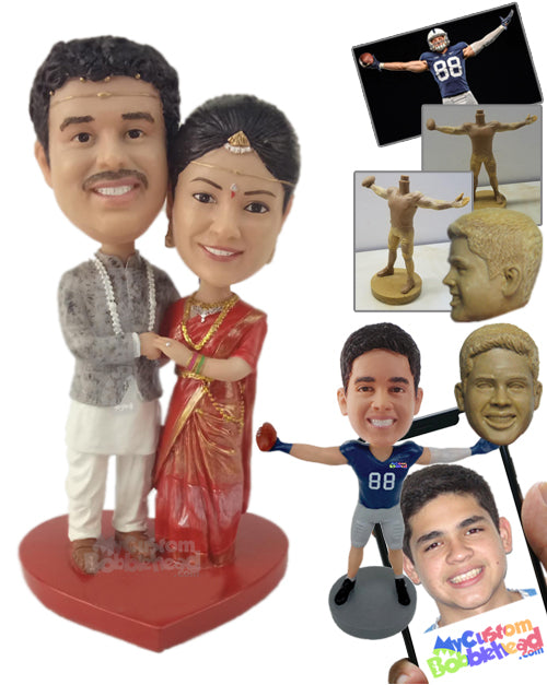 Bride & Groom Donning Indian Wedding Outfits Personalized Bobblehead