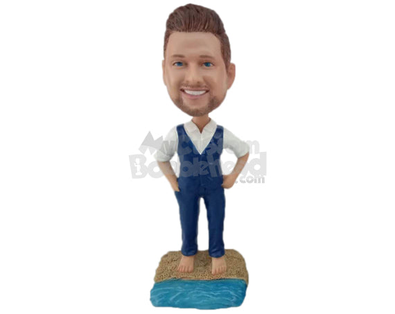 Custom Bobblehead Destination Wedding Groomsman Standing On The Beach Sand - Wedding & Couples Groomsman & Best Men Personalized Bobblehead & Cake Topper