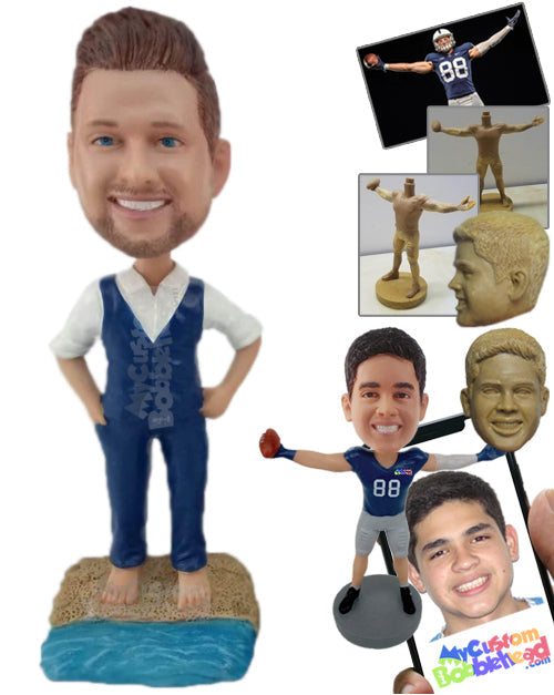 Destination Wedding Groomsman Standing on the Beach Sand Personalized Bobblehead