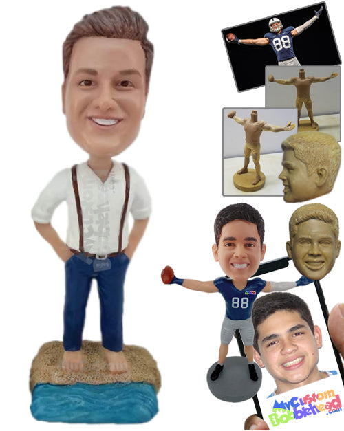 Best Man at Beach in Suspenders Personalized Bobblehead