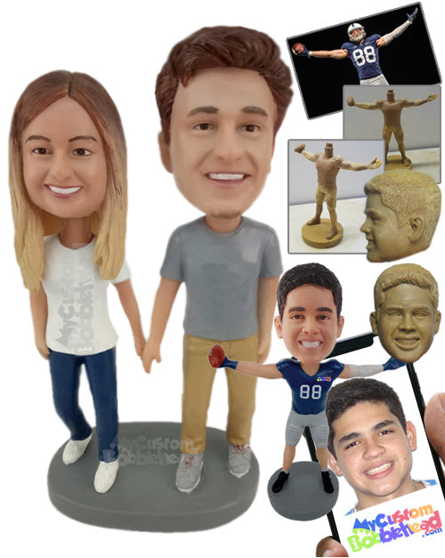 Lovely Couple Holding Hands Wearing Casual Outfit Personalized Bobblehead