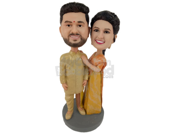 Custom Bobblehead Gorgeous Indian Couple In Classy Indian Outfit - Wedding & Couples Couple Personalized Bobblehead & Cake Topper