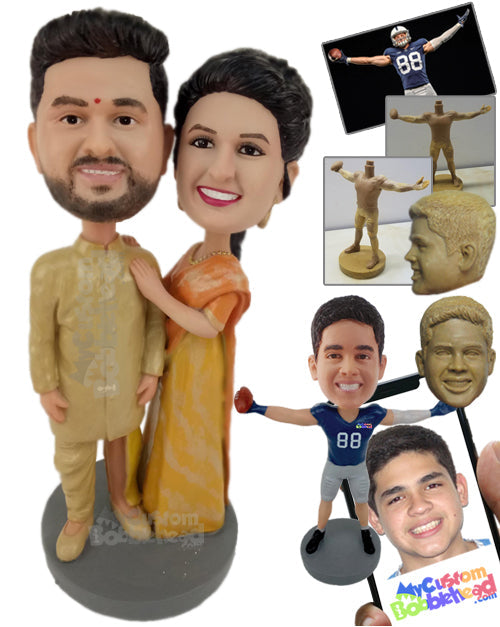 Gorgeous Indian Couple in Classy Indian Outfit Personalized Bobblehead