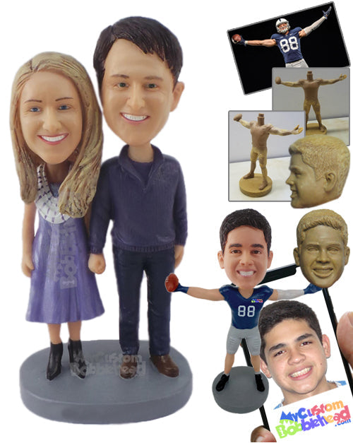 Cute Couple Wearing Casual Outfits Ready to Go the Distance Holding Each Other's Hand Personalized Bobblehead