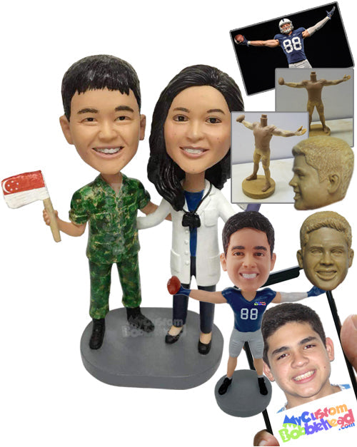 Couple of a Military Armed Forces Member and a Dentist, Both Passionate About Their Jobs Personalized Bobblehead