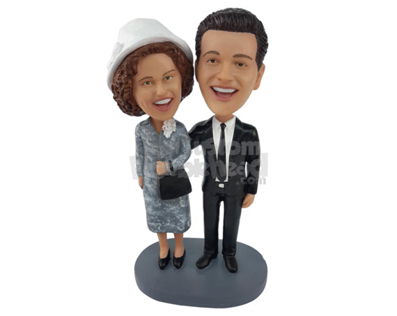 Custom Bobblehead Gorgeous Couple Dressed For The Perfect Evening - Wedding & Couples Bride & Groom Personalized Bobblehead & Cake Topper