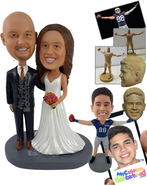 The Couple About to Marry with the Woman Wearing a Gorgeous Wedding Gown and the Man in a Fancy Suit Personalized Bobblehead