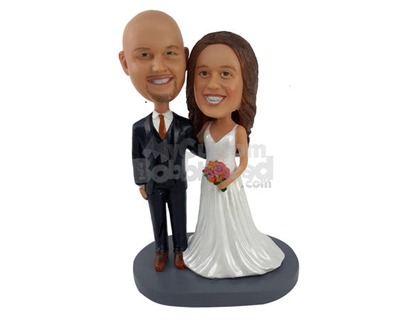 Custom Bobblehead The Couple About To Marry With The Woman Wearing A Gorgeous Wedding Gown And The Man Fancy Suit - Wedding & Couples Couple Personalized Bobblehead & Cake Topper