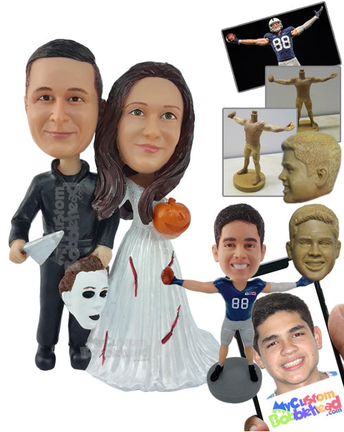 Couple Dressed as Halloween Characters with the Wife Having Blood on Her Gown Personalized Bobblehead