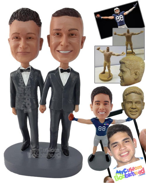 Gay Male Couple Ready to Live Their Life Together, Wearing Similar Smart Suits Personalized Bobblehead